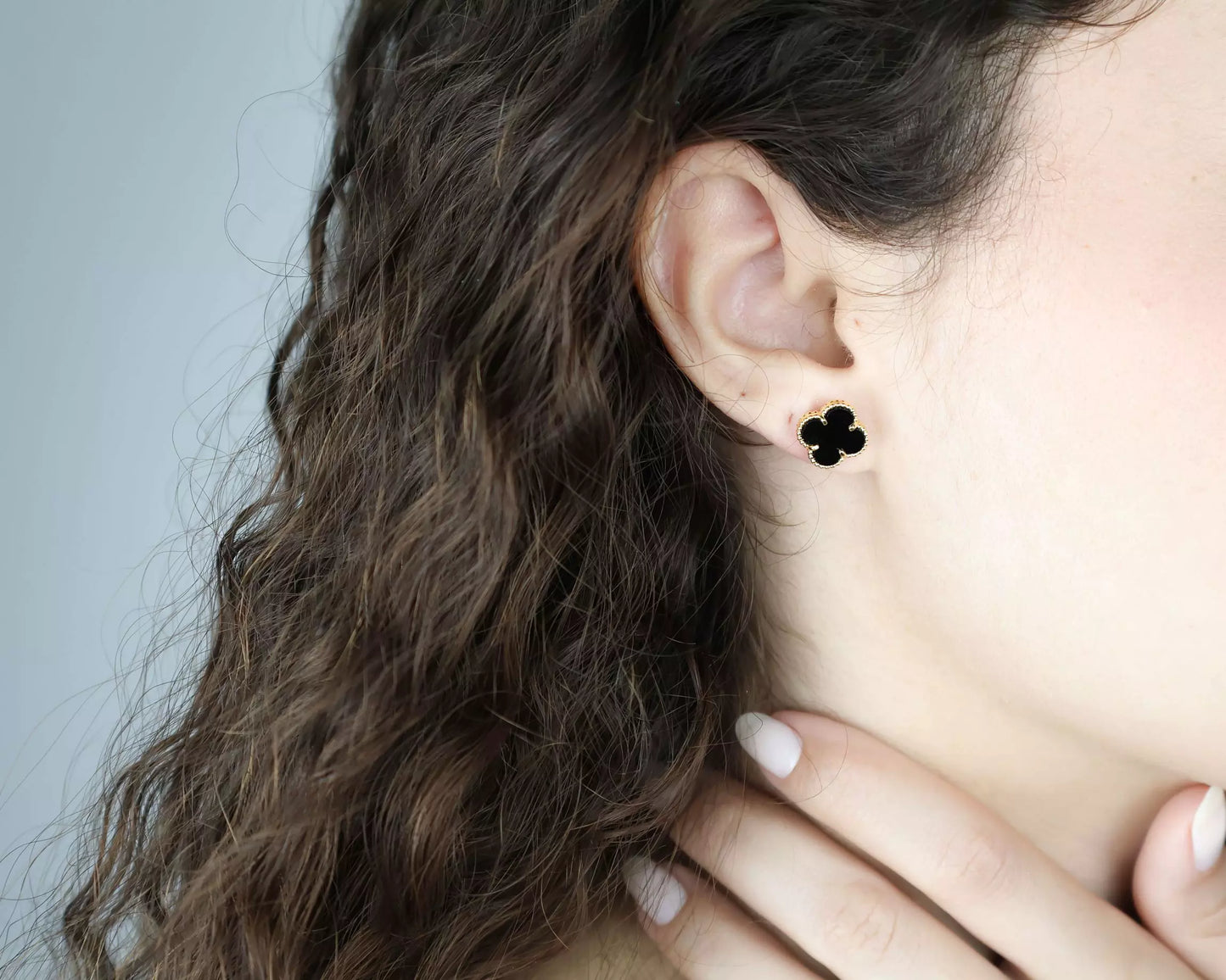 Small Black Clover Earrings - Gold